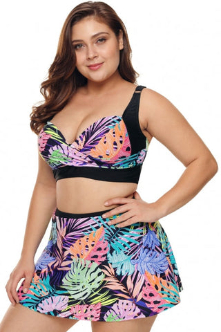 Haut de bikini grande taille à imprimé tropical avec jupe de bain