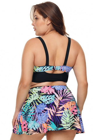 Haut de bikini grande taille à imprimé tropical avec jupe de bain
