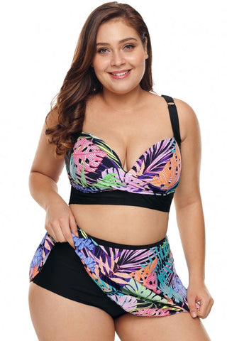 Haut de bikini grande taille à imprimé tropical avec jupe de bain