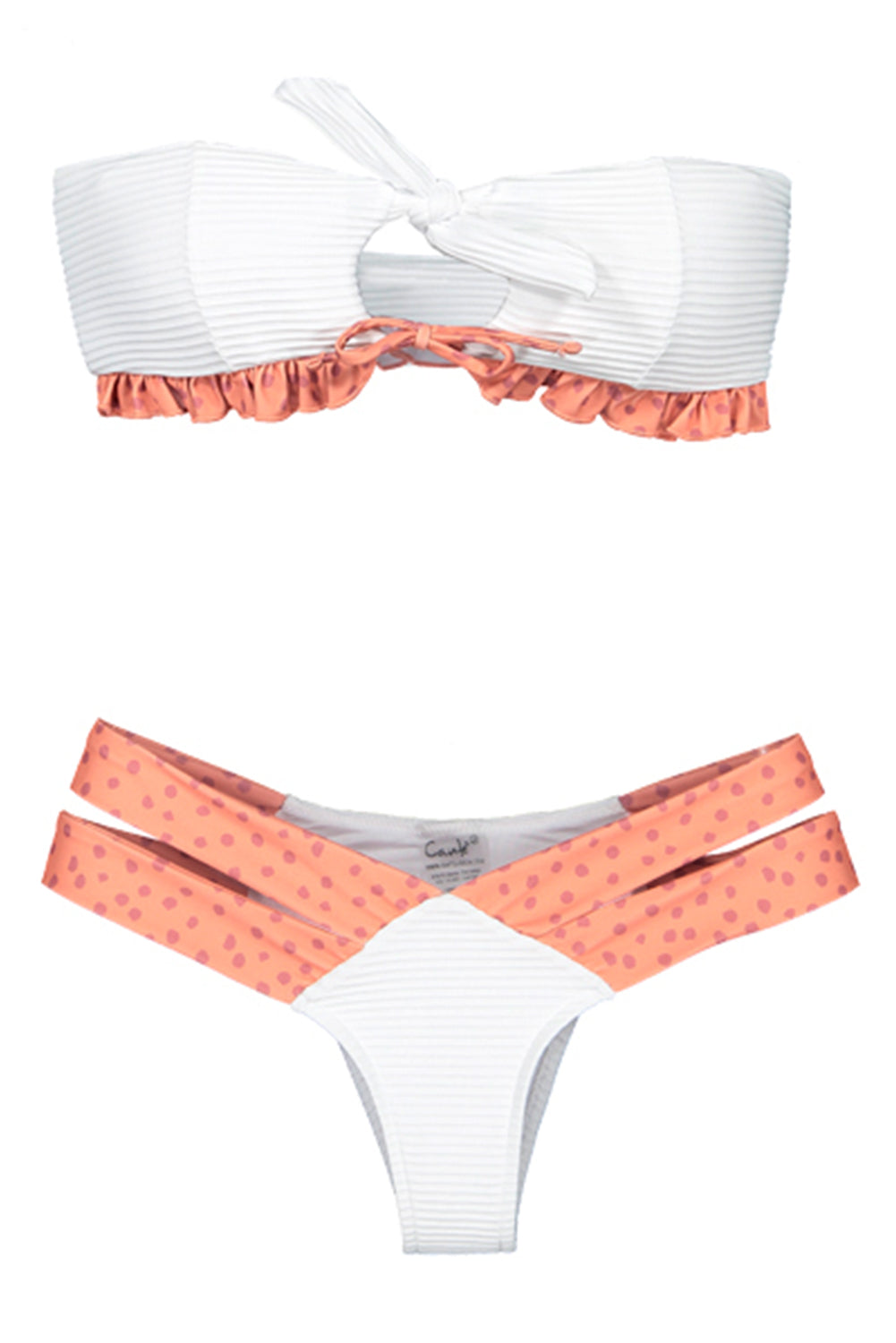 Polka Dot Ruffle Bandeau White Bikini Swimsuit