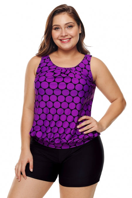 Purple Black Polka Dot Tank Top and Short Swimsuit