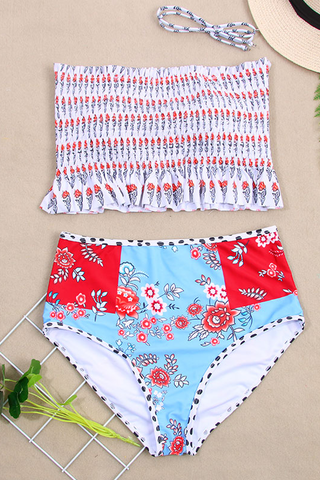 Floral Print High Waist Bikini Set