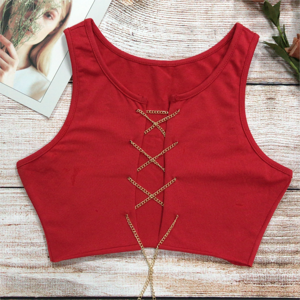 Rhinestone Lace Up Front Crop Top