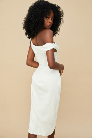 Asymmetric Drape Midi Corset Dress