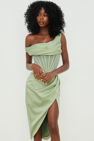 Asymmetric Drape Midi Corset Dress