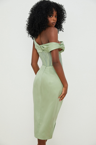 Asymmetric Drape Midi Corset Dress