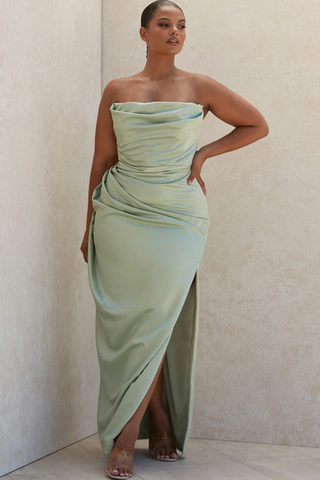 Satin Strapless Corset Maxi Dress