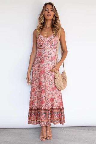 V Neck Floral Boho Dress