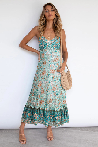 V Neck Floral Boho Dress