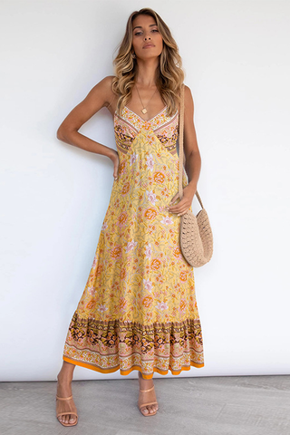 V Neck Floral Boho Dress