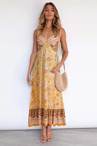 V Neck Floral Boho Dress