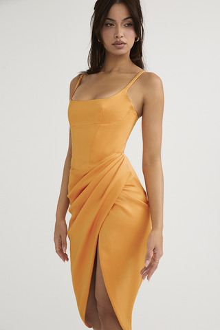 Satin Crinkled Midi Dress