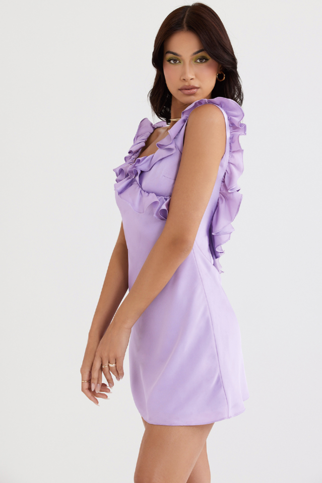 Orchid-Purple Satin Ruffled Dress
