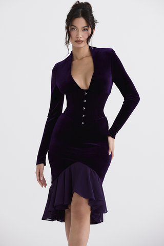 Robe corset en velours violet foncé