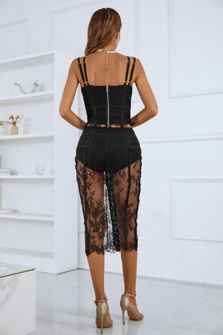 Ida Lace Black Sheer Dress Set