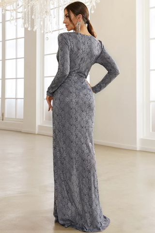 Snakeskin Print Glitter Maxi Dress