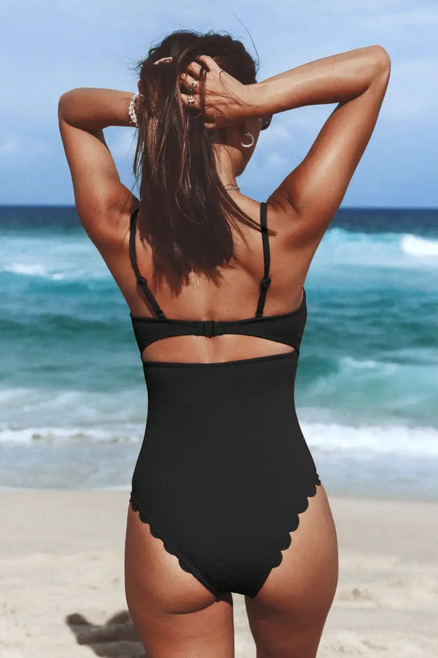 Knotted Scalloped One Piece Swimsuit