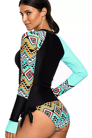 Vansa Printed Long Sleeve Swimsuit Set