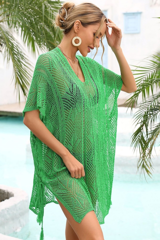 Side Slit Tassel Openwork Cover Up