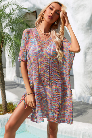 Multicolored Openwork Tassel Slit Cover-Up