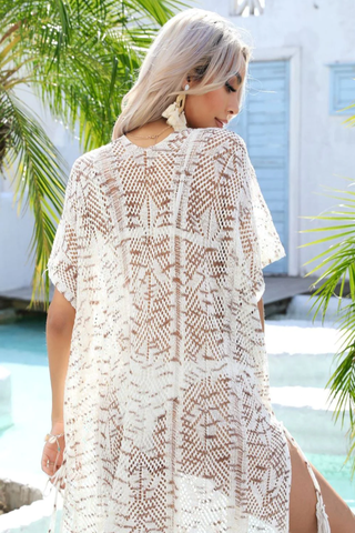 Multicolored Openwork Tassel Slit Cover-Up