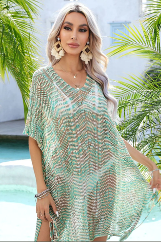 Multicolored Openwork Tassel Slit Cover-Up