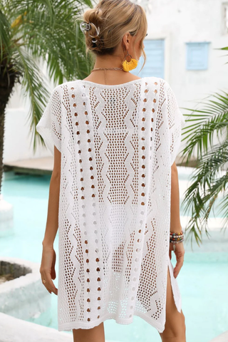 Openwork Plunge Dolman Sleeve Cover Up Dress