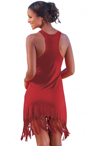 Rotes Beach Time Longshirt mit Fransen