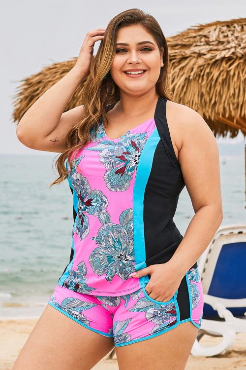 Rose Floral Block 2 Piece Plus Size Swimwear