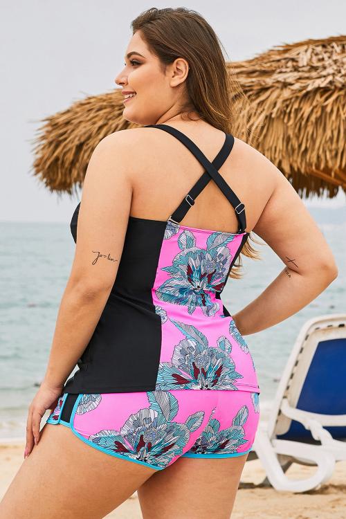 Rose Floral Block 2 Piece Plus Size Swimwear