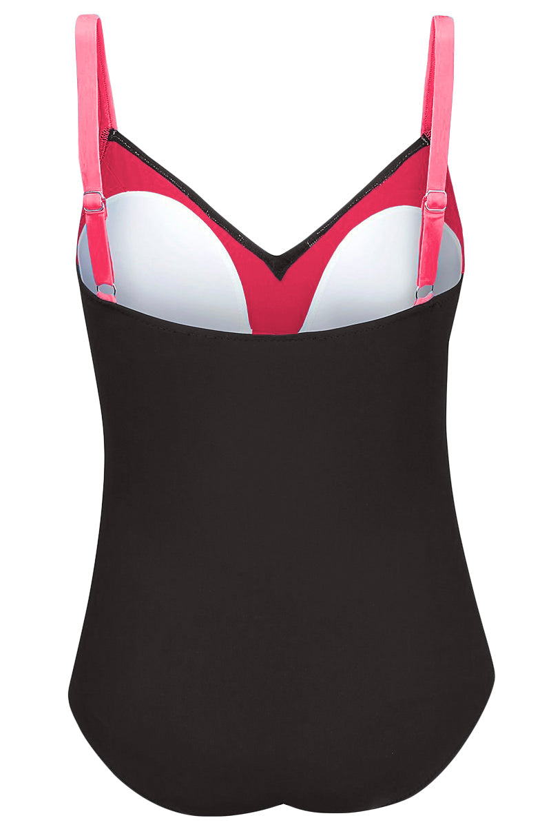 Rose Pleated Cross Wrap Front One Piece Swimsuit