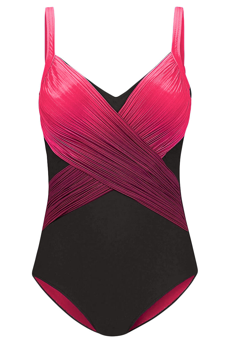 Rose Pleated Cross Wrap Front One Piece Swimsuit