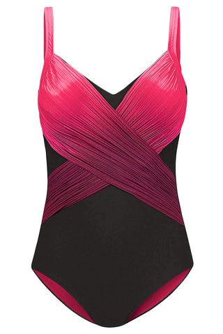 Rose Pleated Cross Wrap Front One Piece Swimsuit