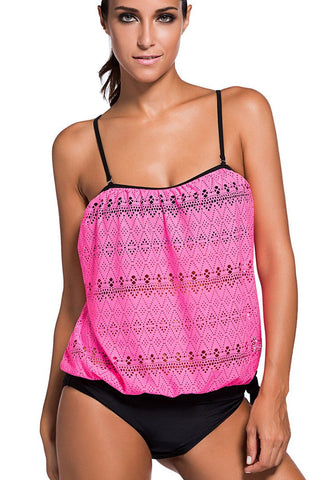 Rosy Lace Bandeau-Tankini-Badeanzug mit Spaghettiträgern und Übergröße