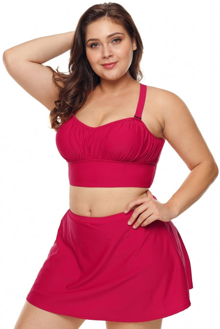 Rosy Wireless Plus Size Bikini Top and Swim Skirt Set