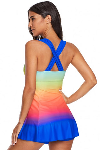 Robe de bain bleu roi ombré tie-dye avec short 