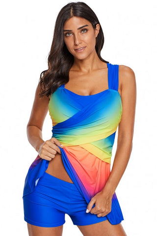 Robe de bain bleu roi ombré tie-dye avec short 