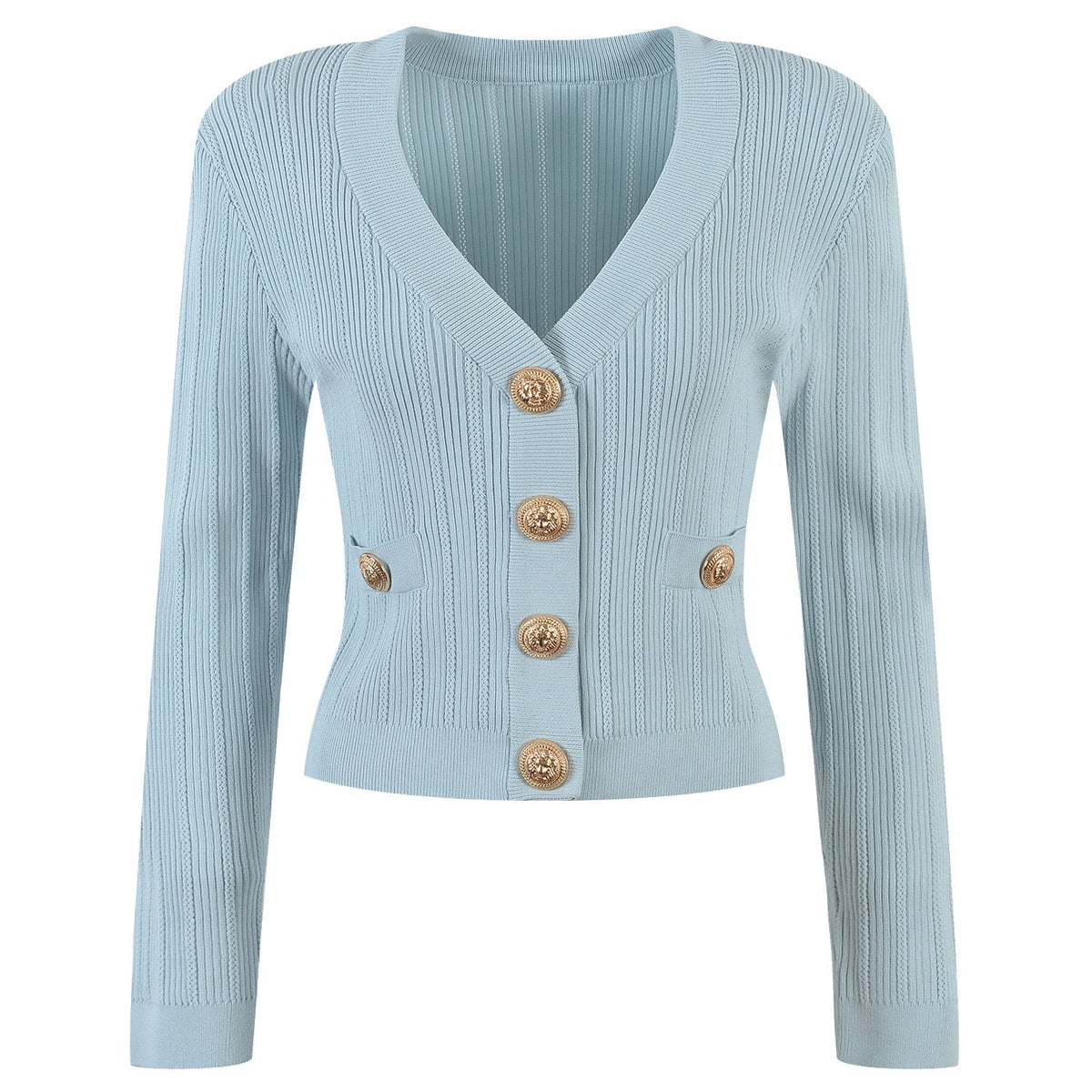 Vida V-neck Knit Cardigan with Gold Buttons