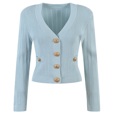 Cardigan en tricot à col en V Vida avec boutons dorés