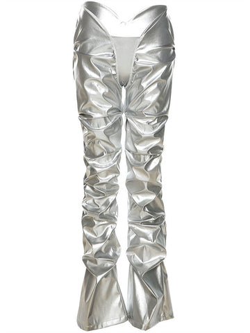 Gianny Shiny Faux Leather Pleated Pants