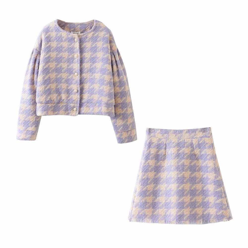 Tyra Houndstooth Blazer and Skirt Two Piece Set