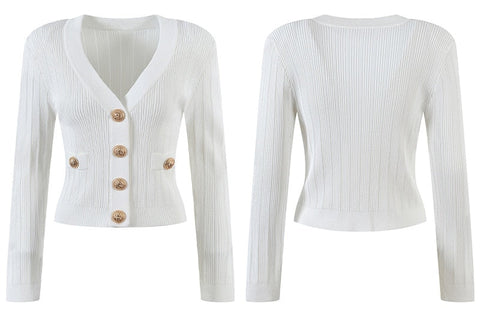 Vida V-neck Knit Cardigan with Gold Buttons