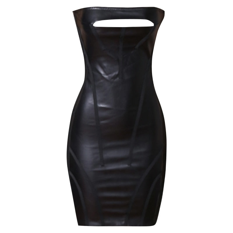 Rylee Vegan Leather Bandage Dress with a Cut Out