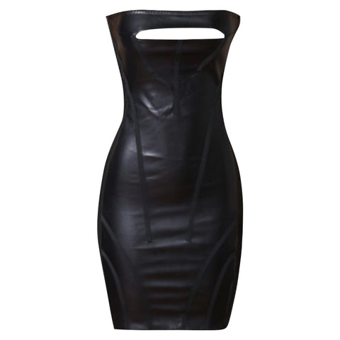 Rylee Vegan Leather Bandage Dress with a Cut Out