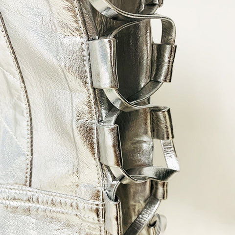 Ansley Silver Leather Jacket with Gold Zippers