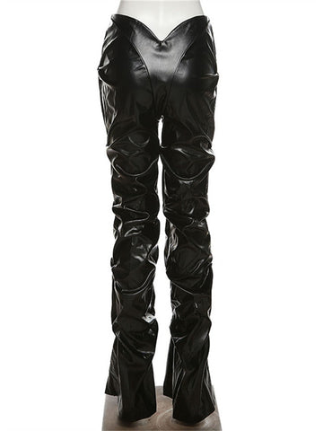 Pantalon plissé en similicuir brillant Gianny