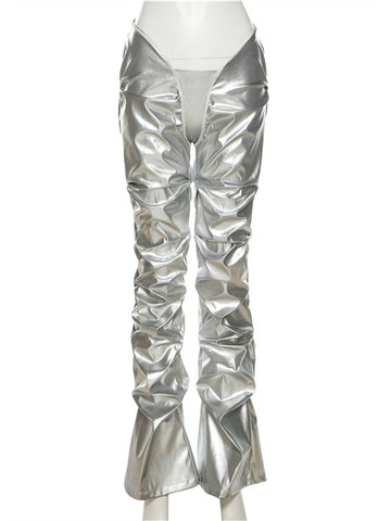 Gianny Shiny Faux Leather Pleated Pants