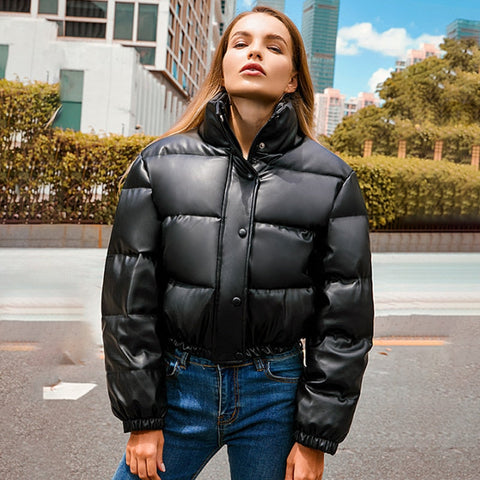 Windbreaker Crop Padded Vegan Leather Jacket