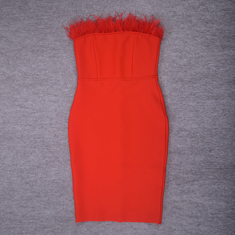 Lessie Strapless Feather Bodycon Dress