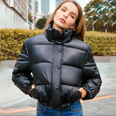 Windbreaker Crop Padded Vegan Leather Jacket